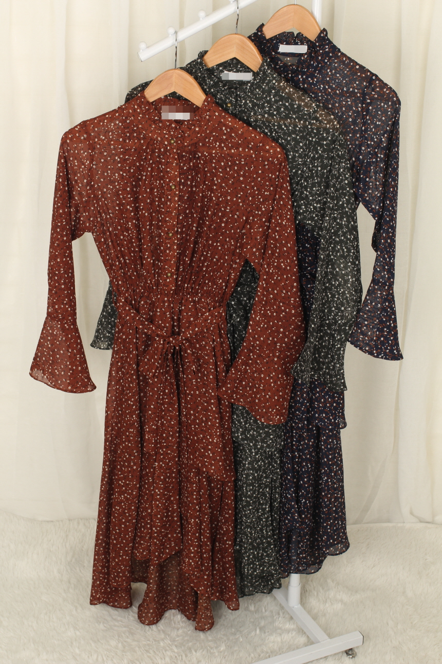 New Women Dress Flower Chiffon Autumn Long Dress R