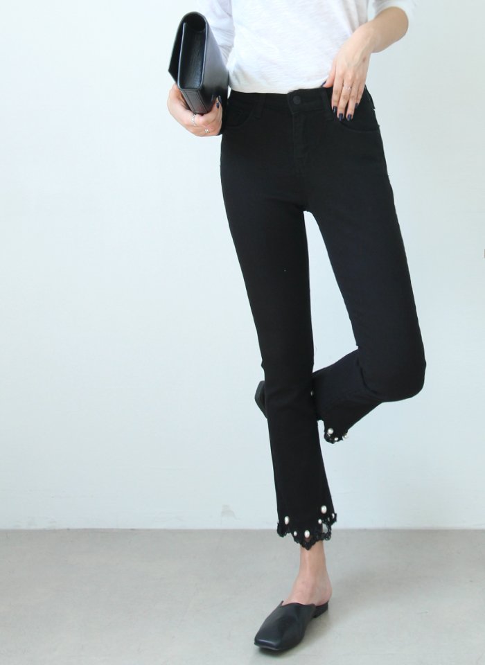 Women Jeans Pants Busting in the waist pearl boots