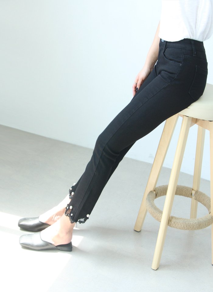 Women Jeans Pants Busting in the waist pearl boots