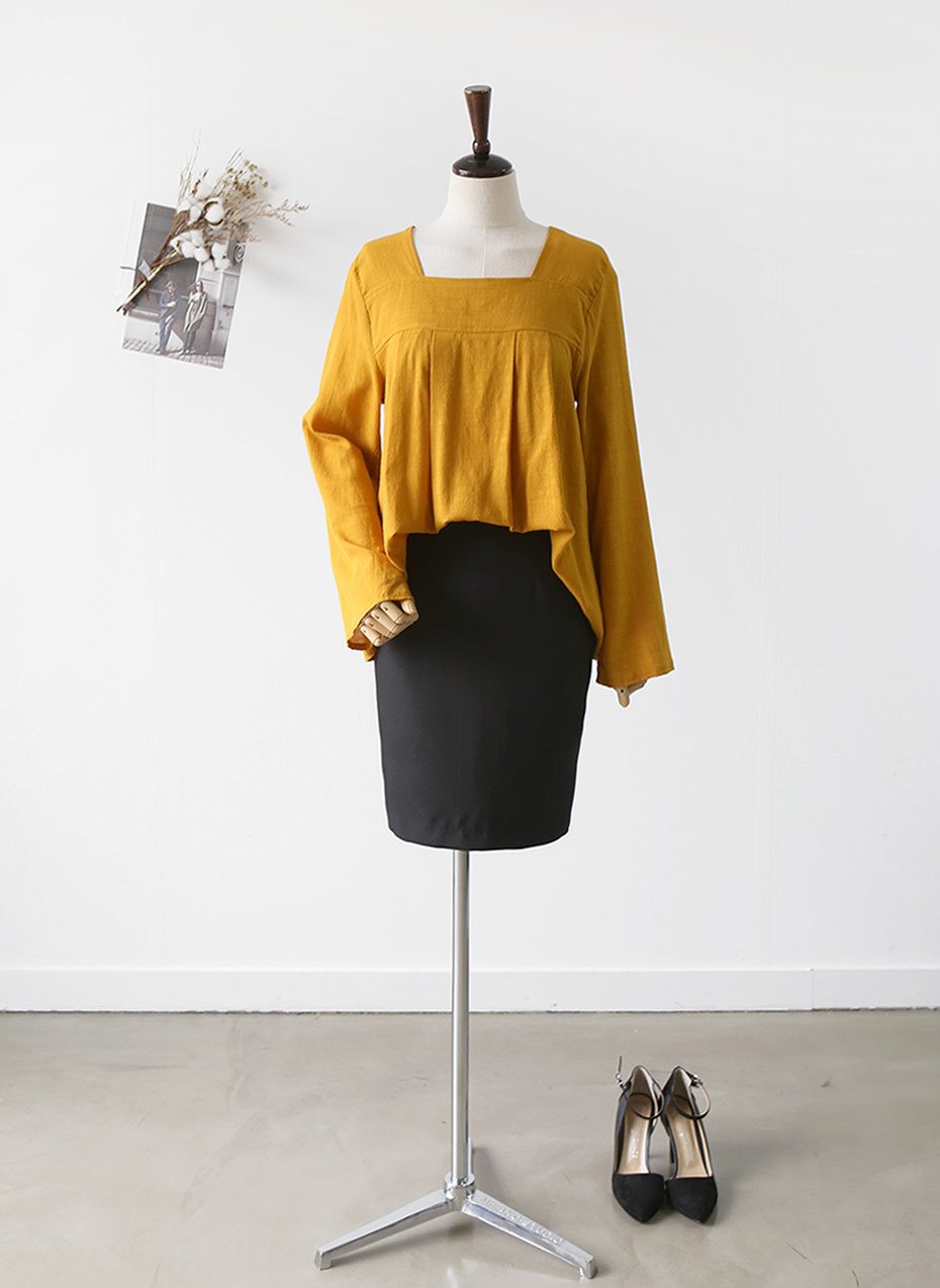 NEW FASHION LADY GIRL Blouse Square Neck Pleated B