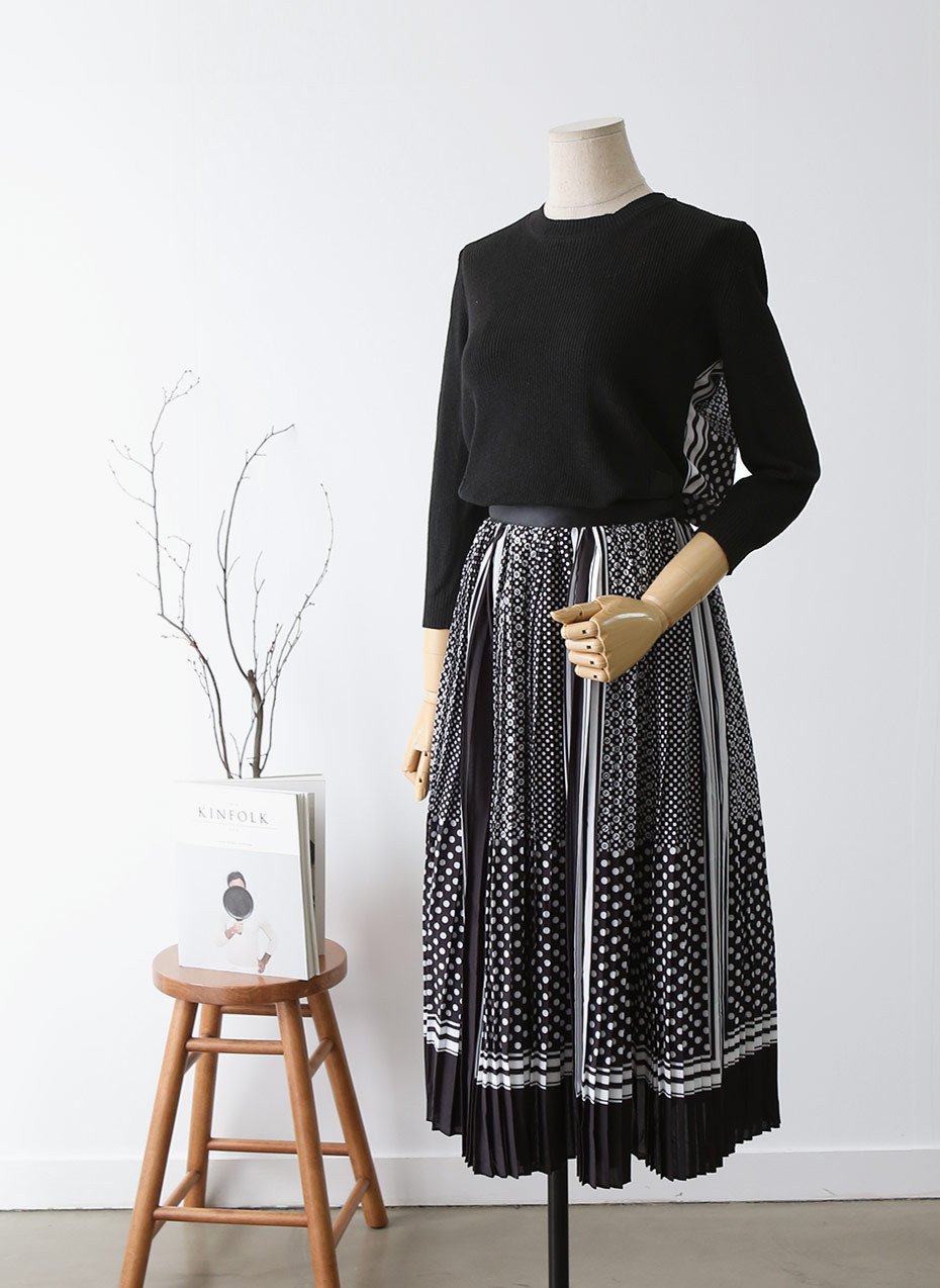 20s to 30s Premium Jein Knit Chiffon Long Dress On