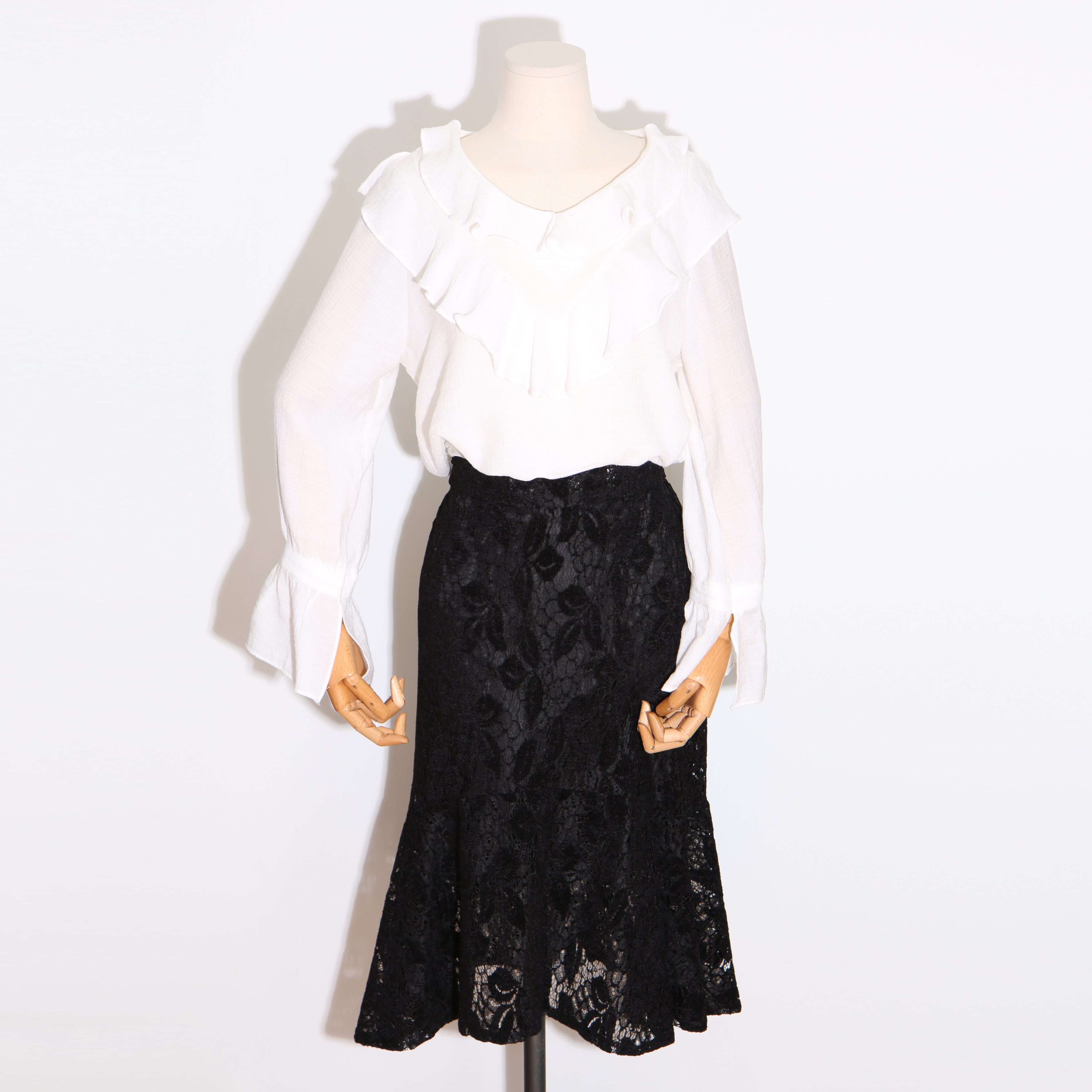 Wedding look frills chiffon flower blouse ribbon g