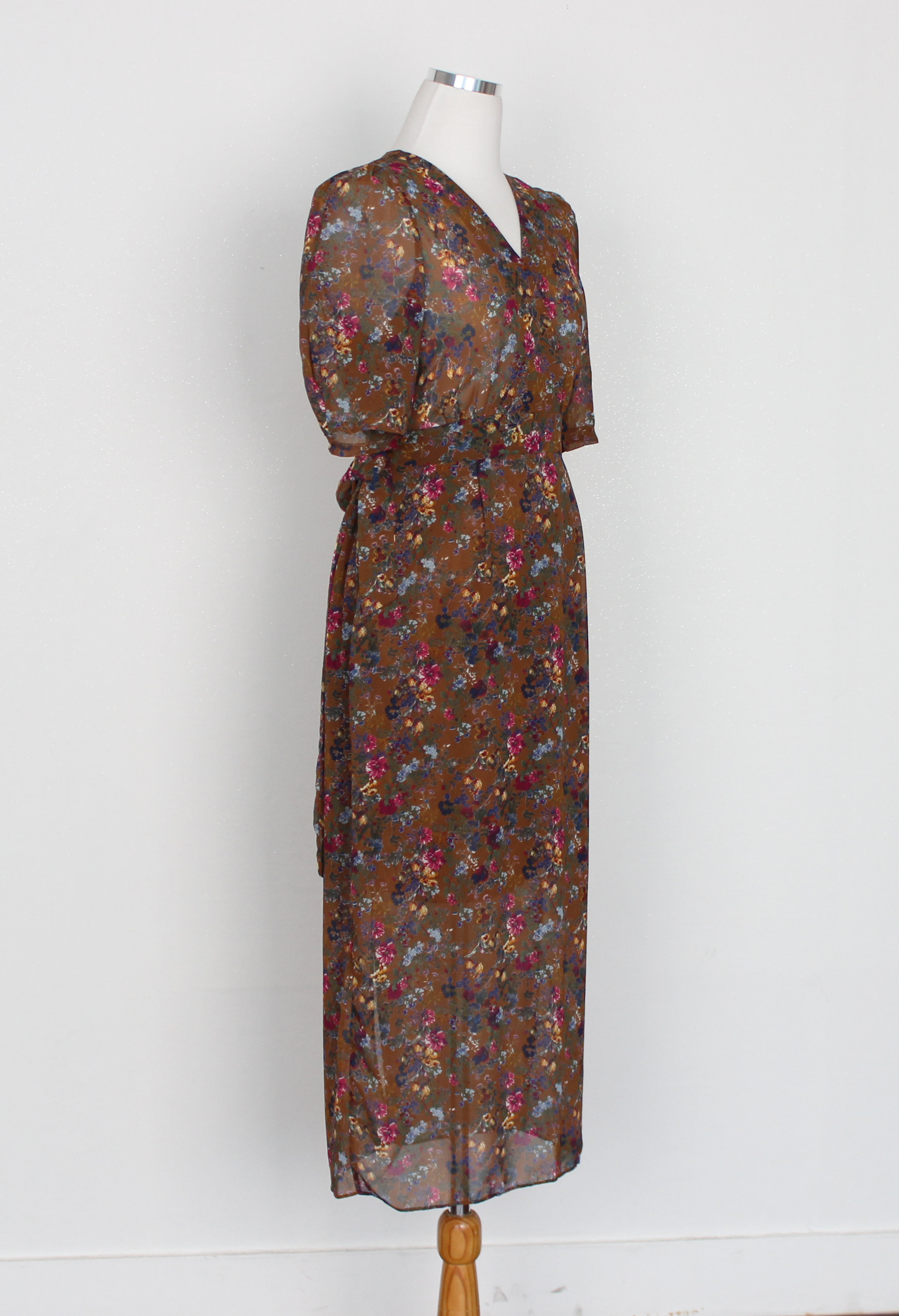 Guest Chiffon Flower Wrap Long Dress Red, Black, B