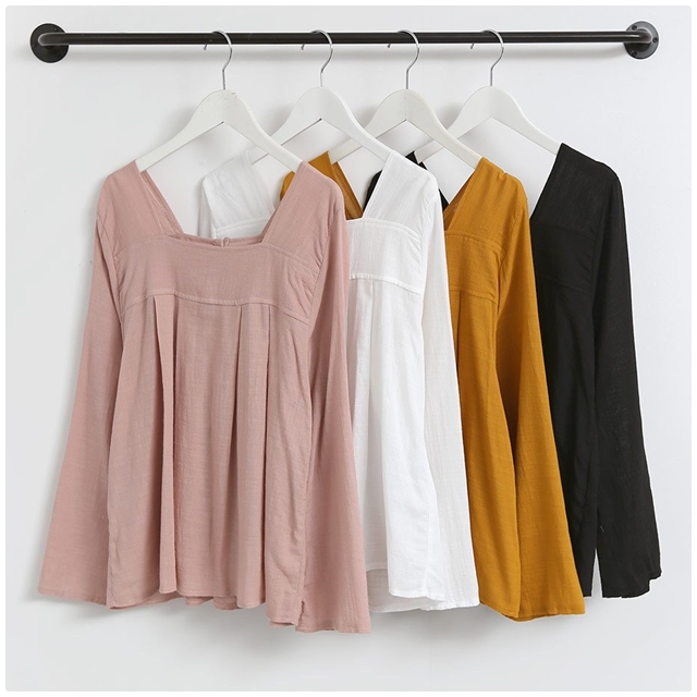 NEW FASHION LADY GIRL Blouse Square Neck Pleated B