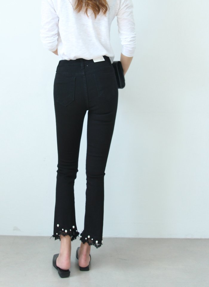 Women Jeans Pants Busting in the waist pearl boots