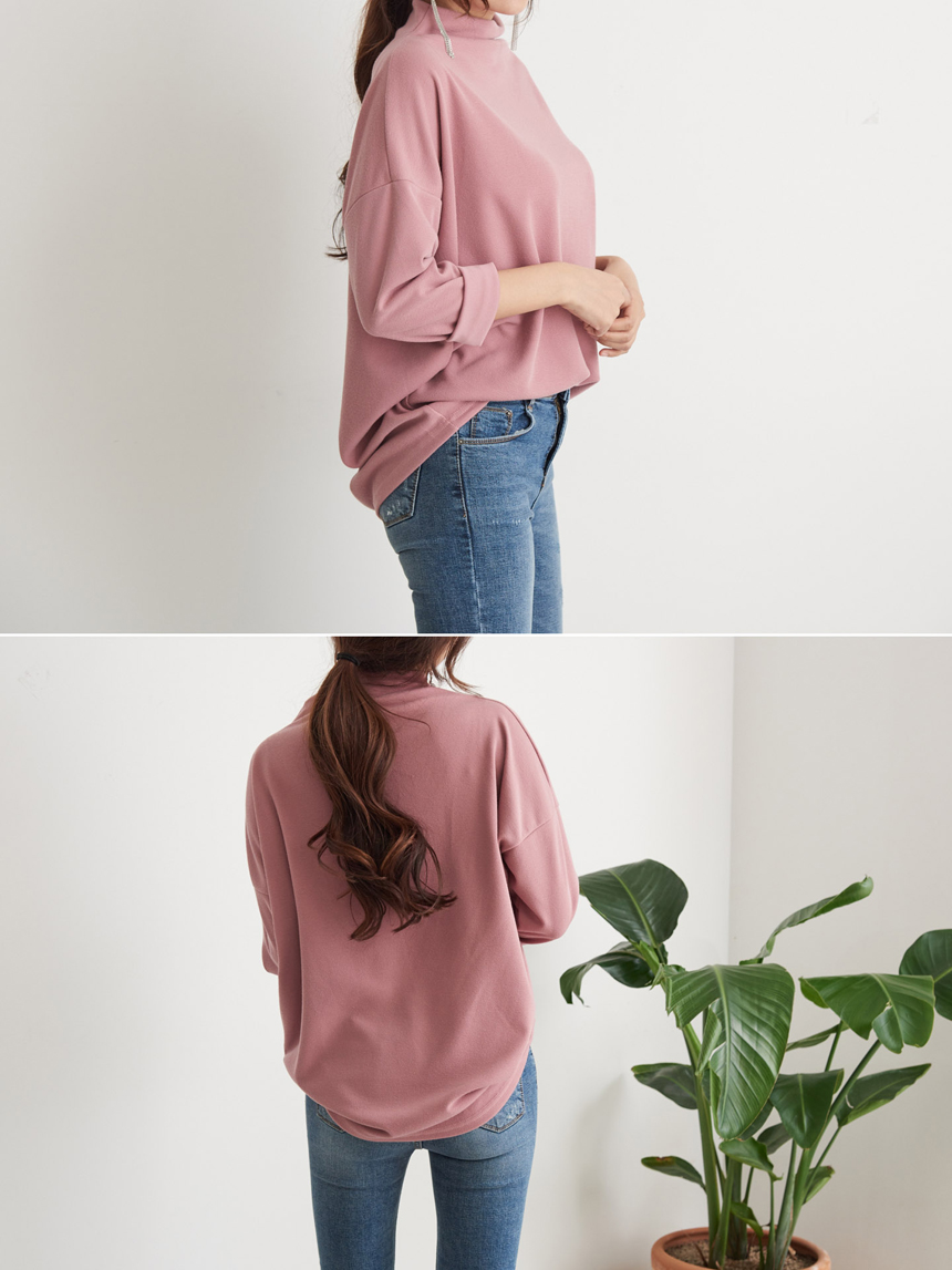 Half Neck Polar Long Sleeve Box T-shirt Women's