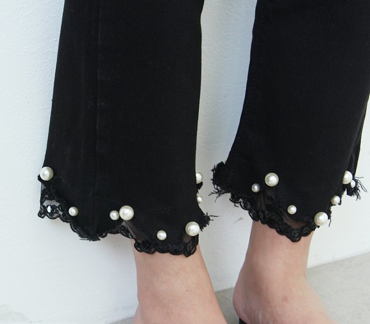 Women Jeans Pants Busting in the waist pearl boots