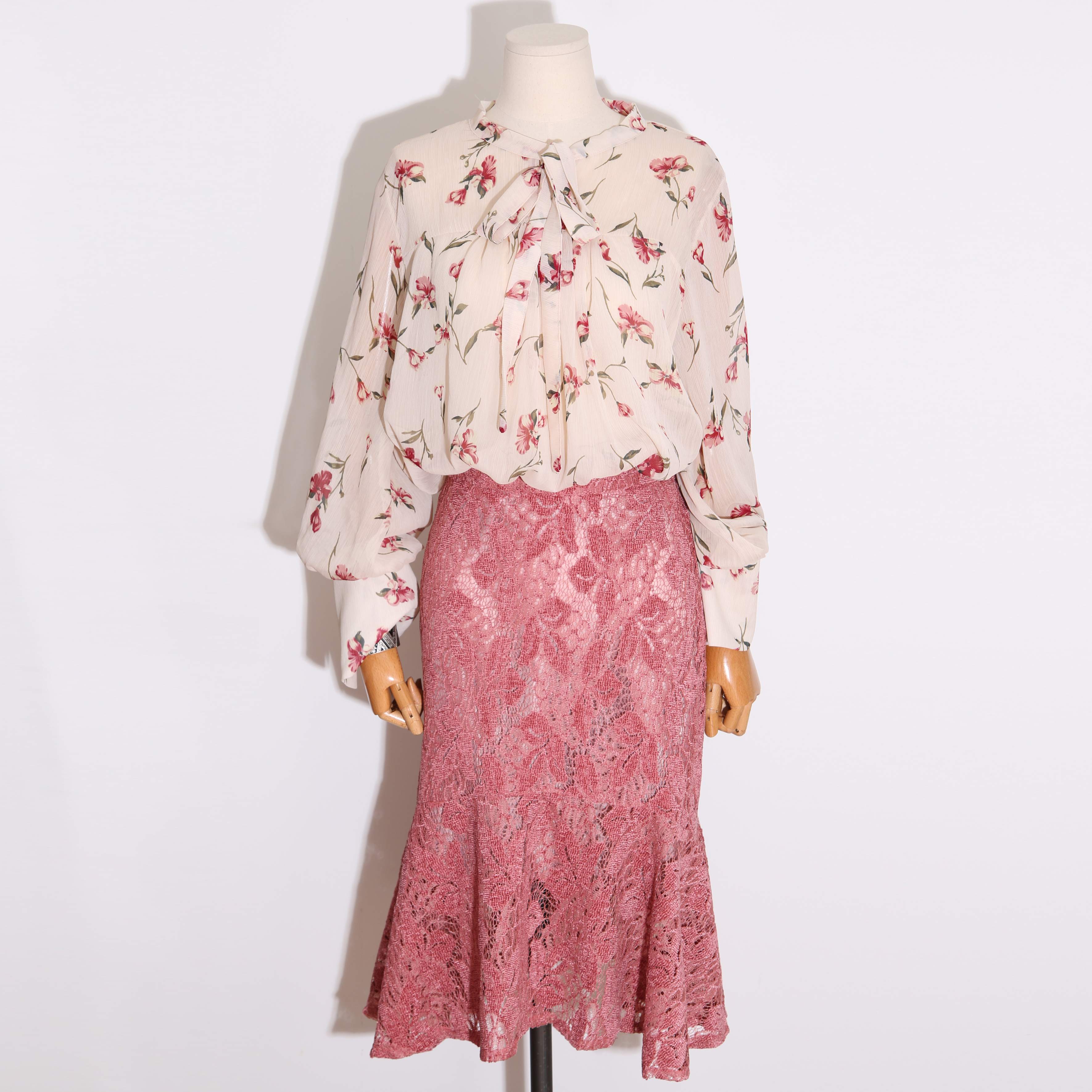 Wedding look frills chiffon flower blouse ribbon g