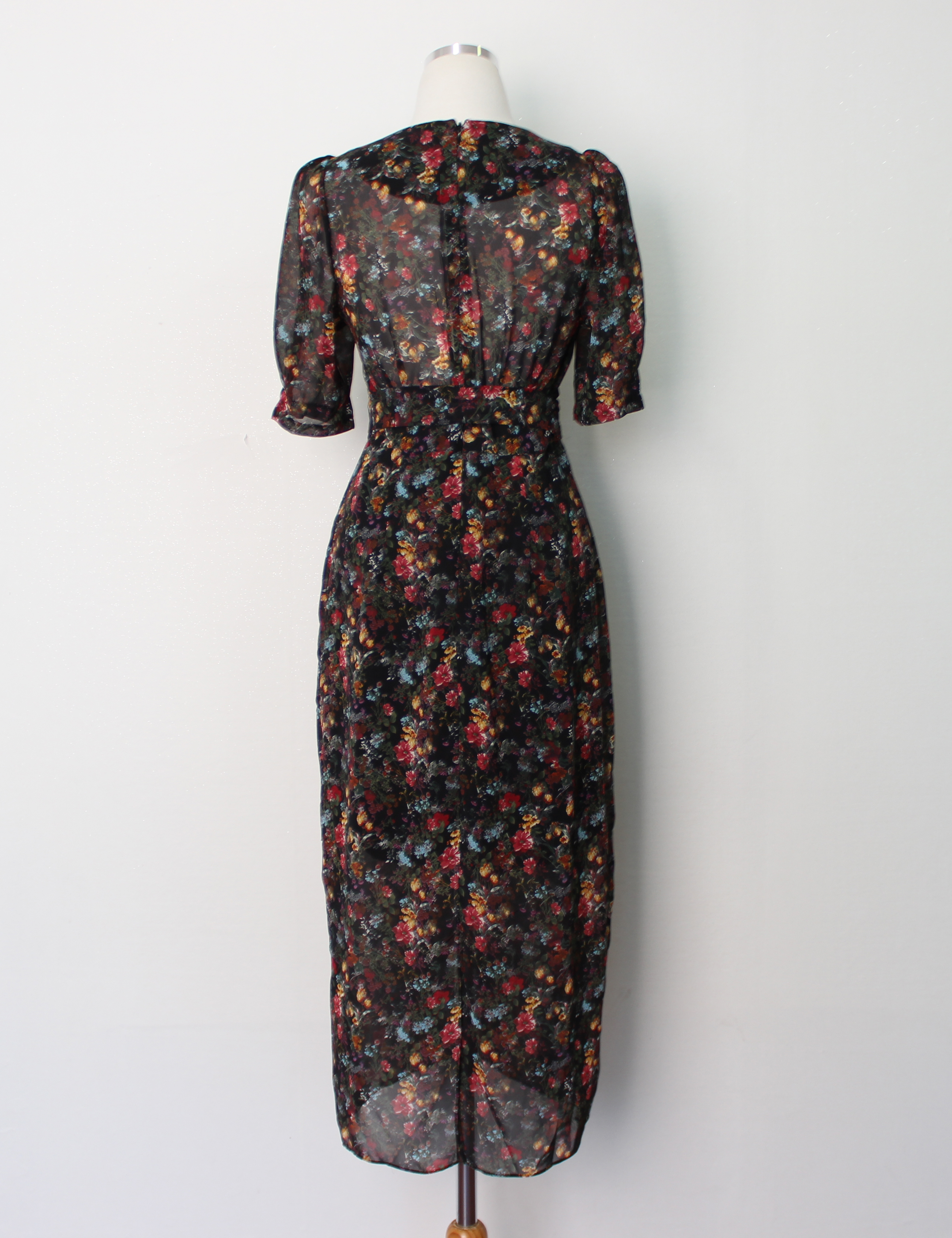 Guest Chiffon Flower Wrap Long Dress Red, Black, B