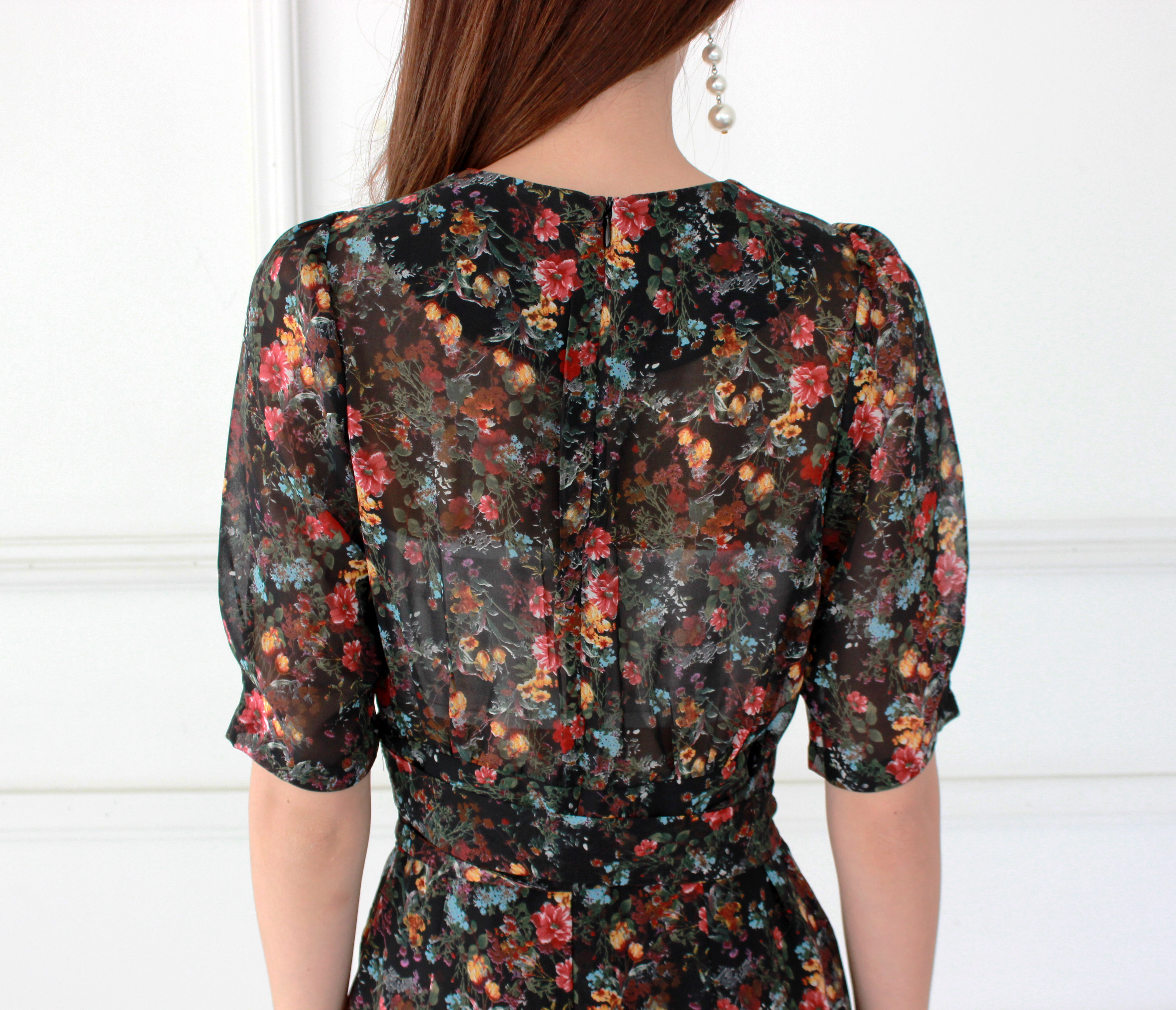 Guest Chiffon Flower Wrap Long Dress Red, Black, B