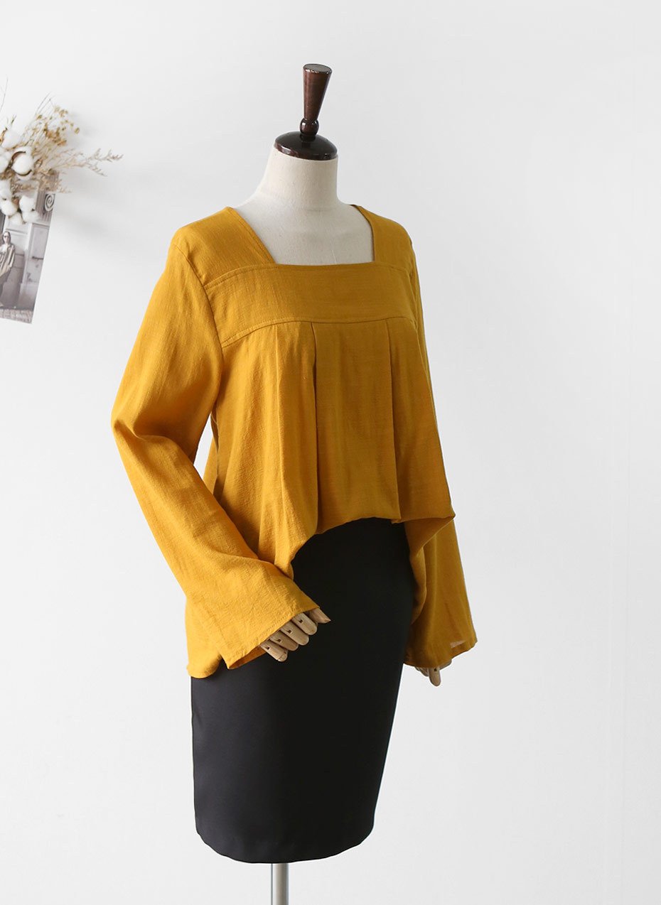 NEW FASHION LADY GIRL Blouse Square Neck Pleated B