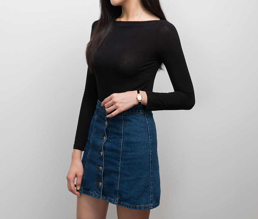 Denim Skirt Needle A line button Denim skirt Denim
