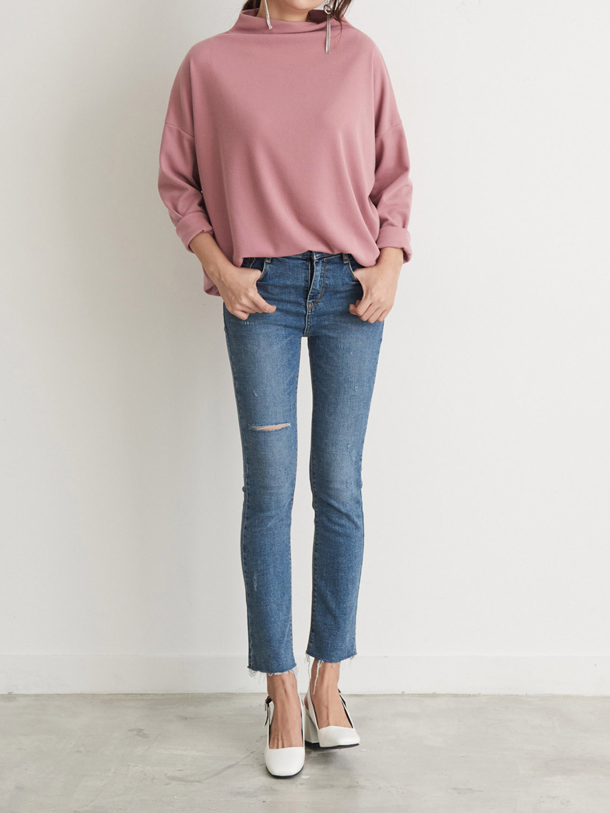 Half Neck Polar Long Sleeve Box T-shirt Women's