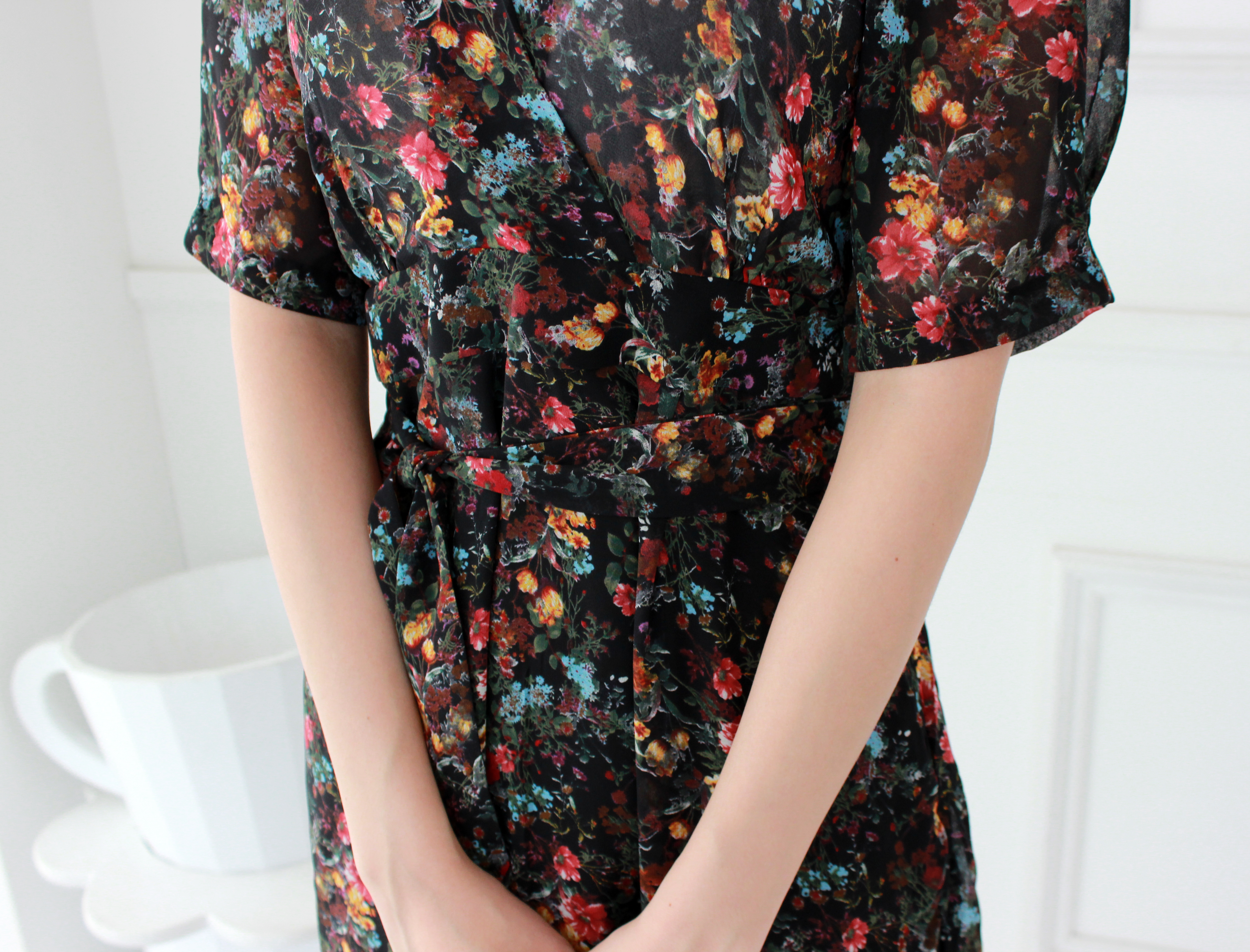 Guest Chiffon Flower Wrap Long Dress Red, Black, B