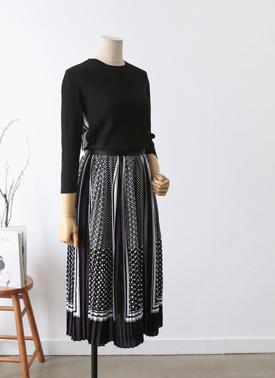 20s to 30s Premium Jein Knit Chiffon Long Dress On