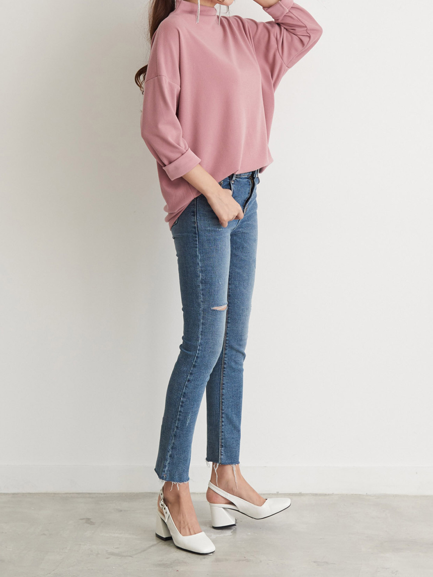 Half Neck Polar Long Sleeve Box T-shirt Women's