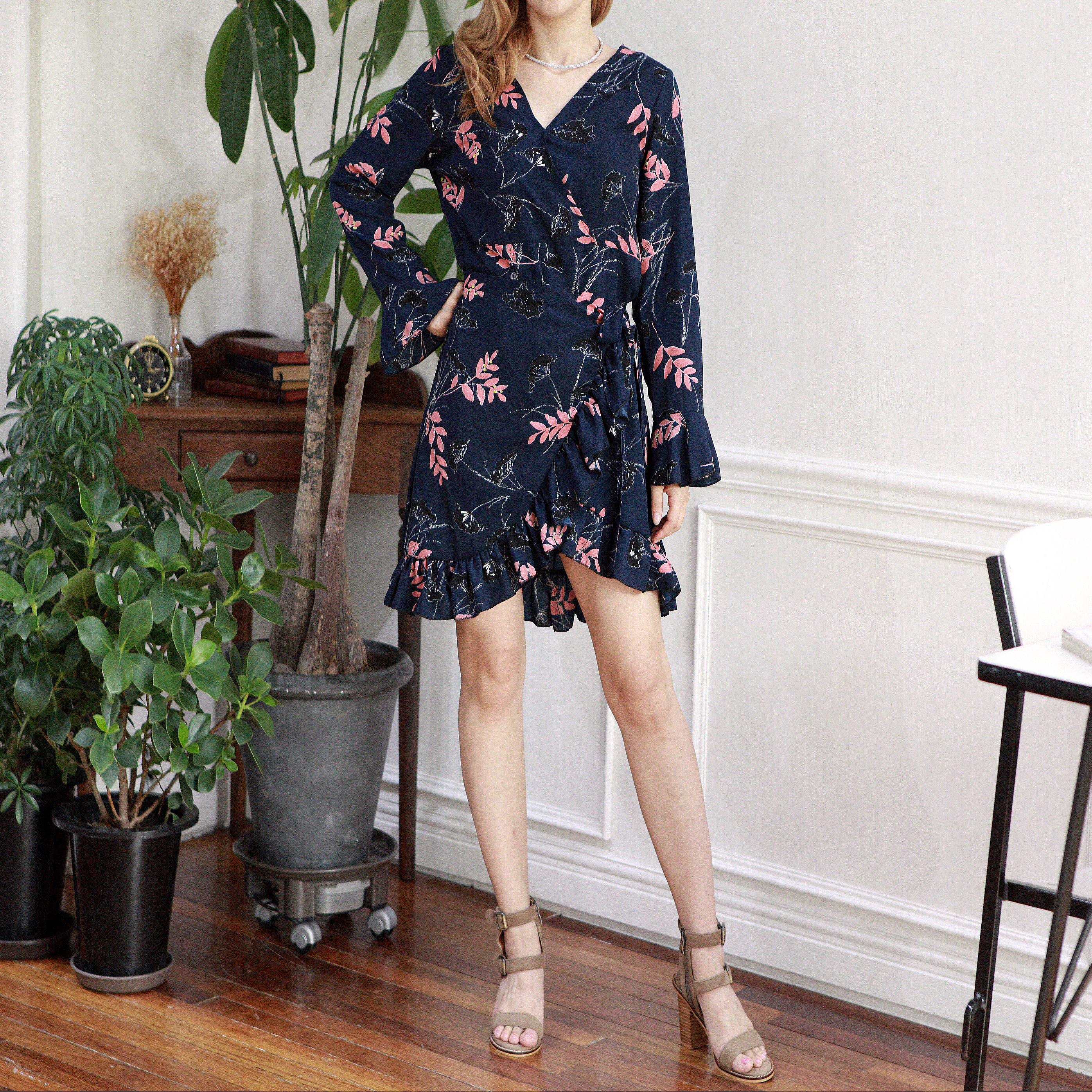 Wedding look frills chiffon flower blouse ribbon g