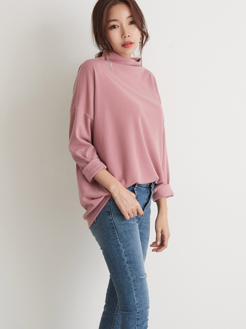 Half Neck Polar Long Sleeve Box T-shirt Women's