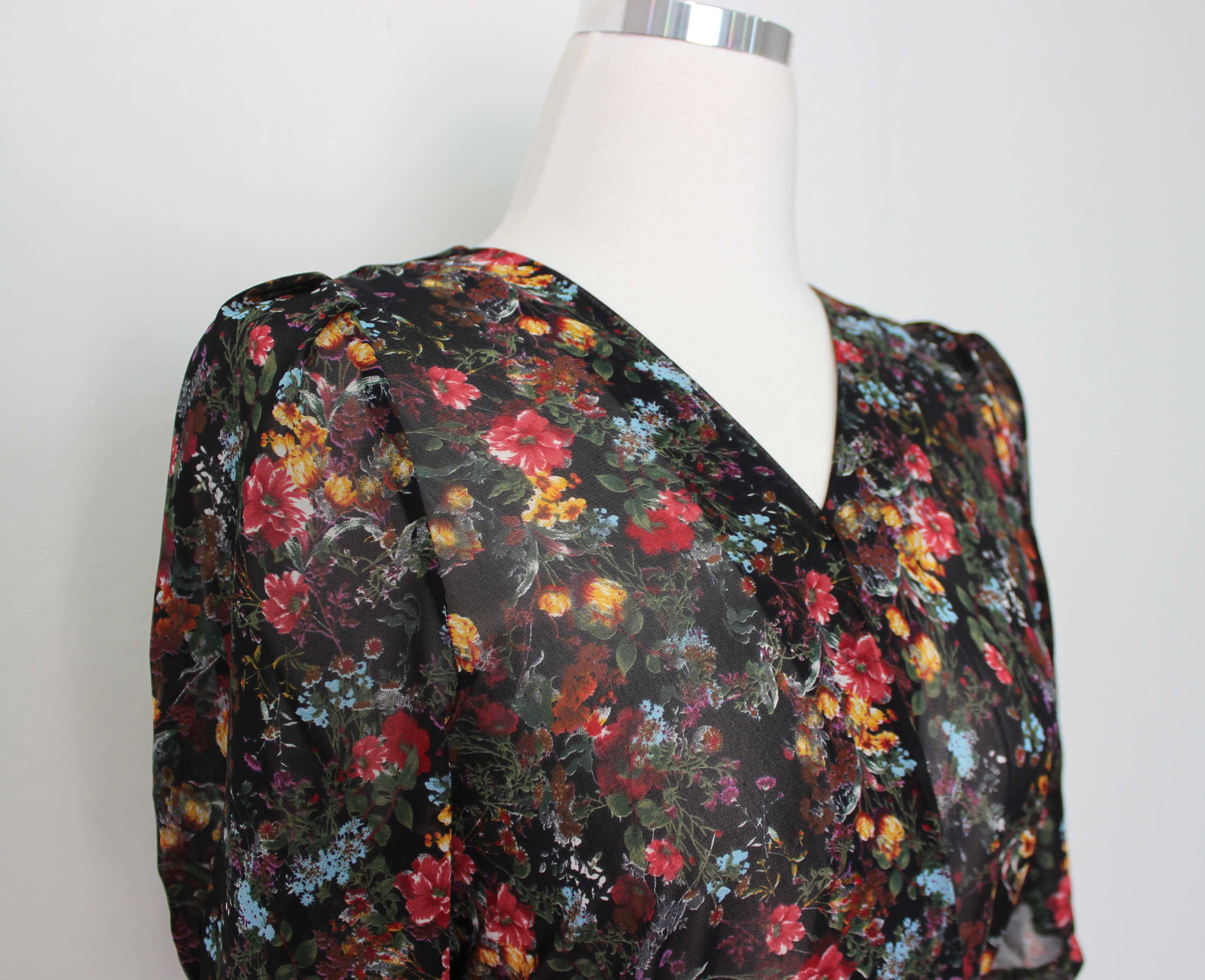 Guest Chiffon Flower Wrap Long Dress Red, Black, B