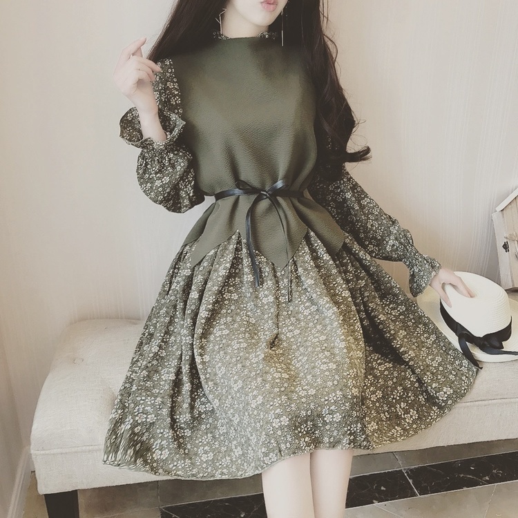 Waist Chiffon Dress One-Piece Green Keen Girl Cody