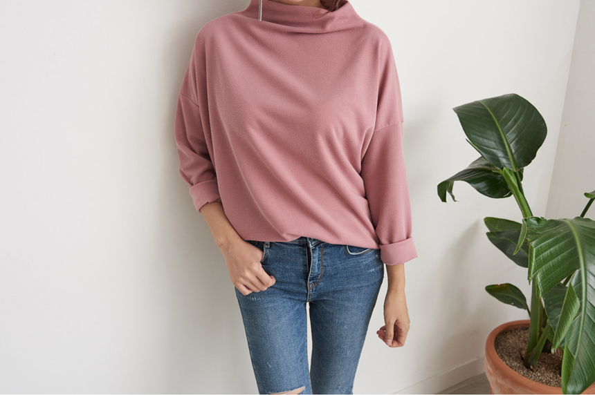 Half Neck Polar Long Sleeve Box T-shirt Women's