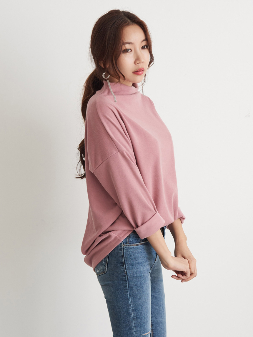 Half Neck Polar Long Sleeve Box T-shirt Women's
