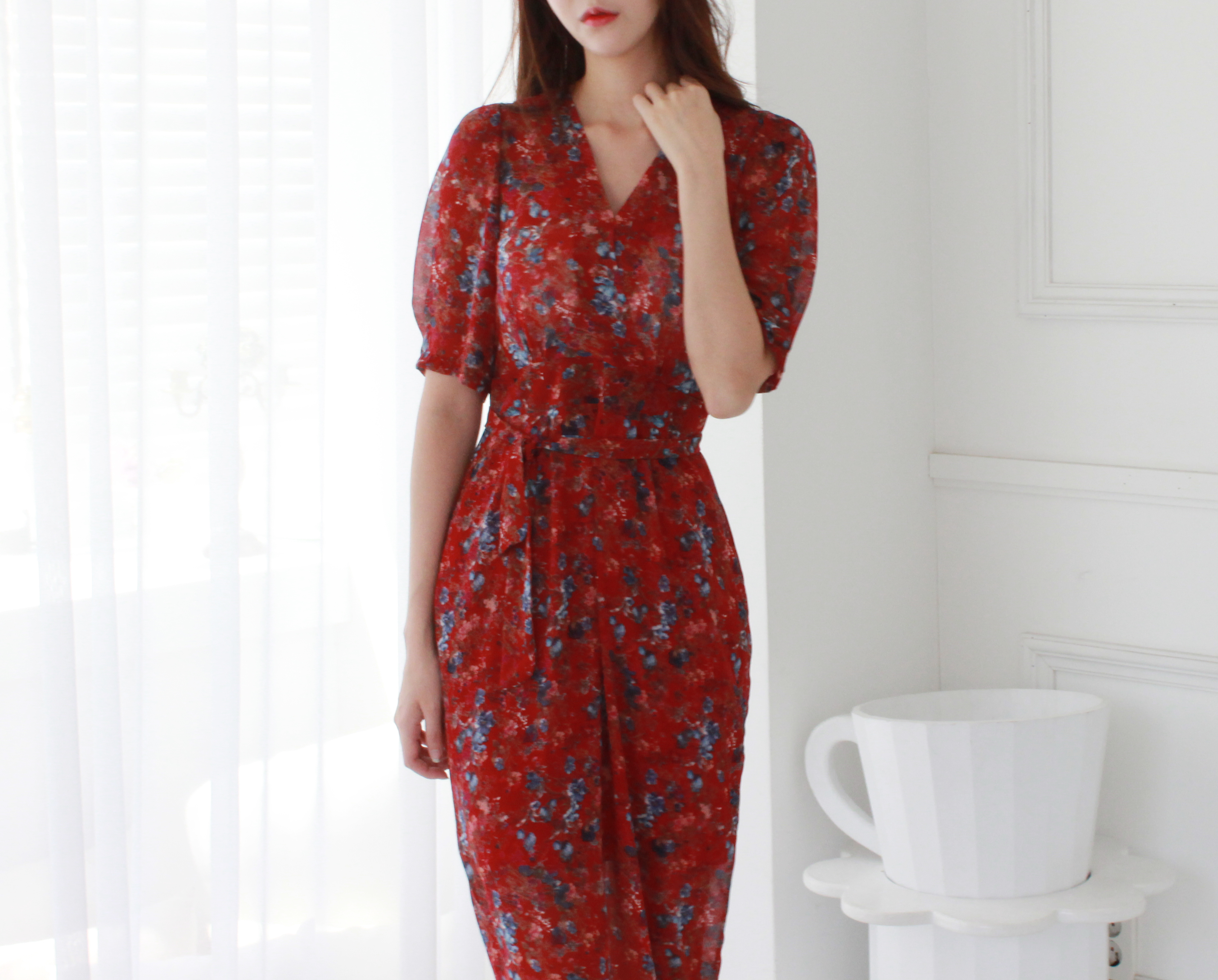 Guest Chiffon Flower Wrap Long Dress Red, Black, B