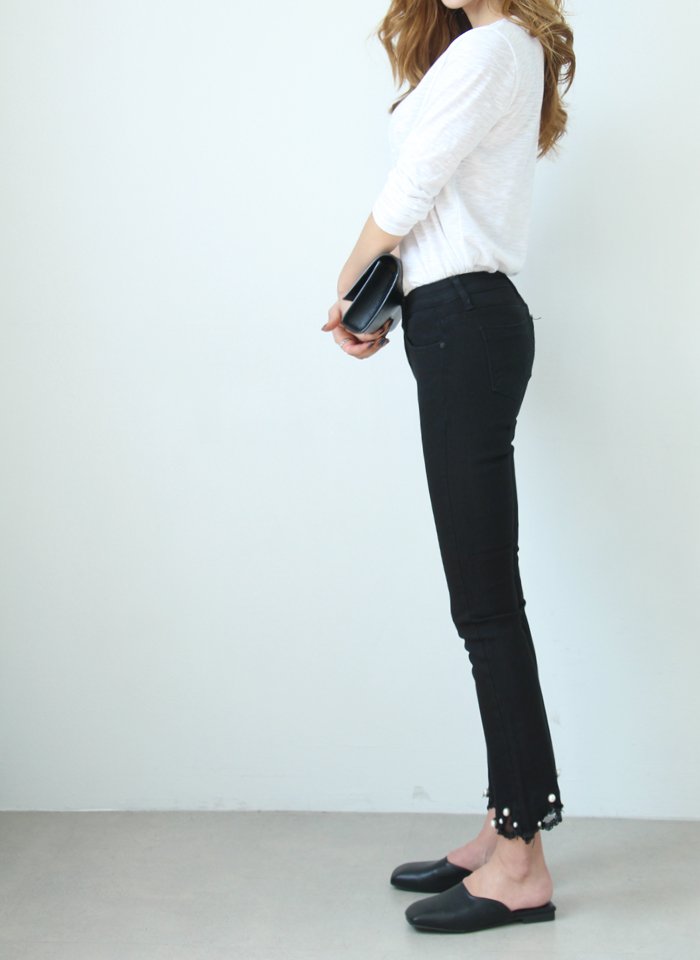 Women Jeans Pants Busting in the waist pearl boots