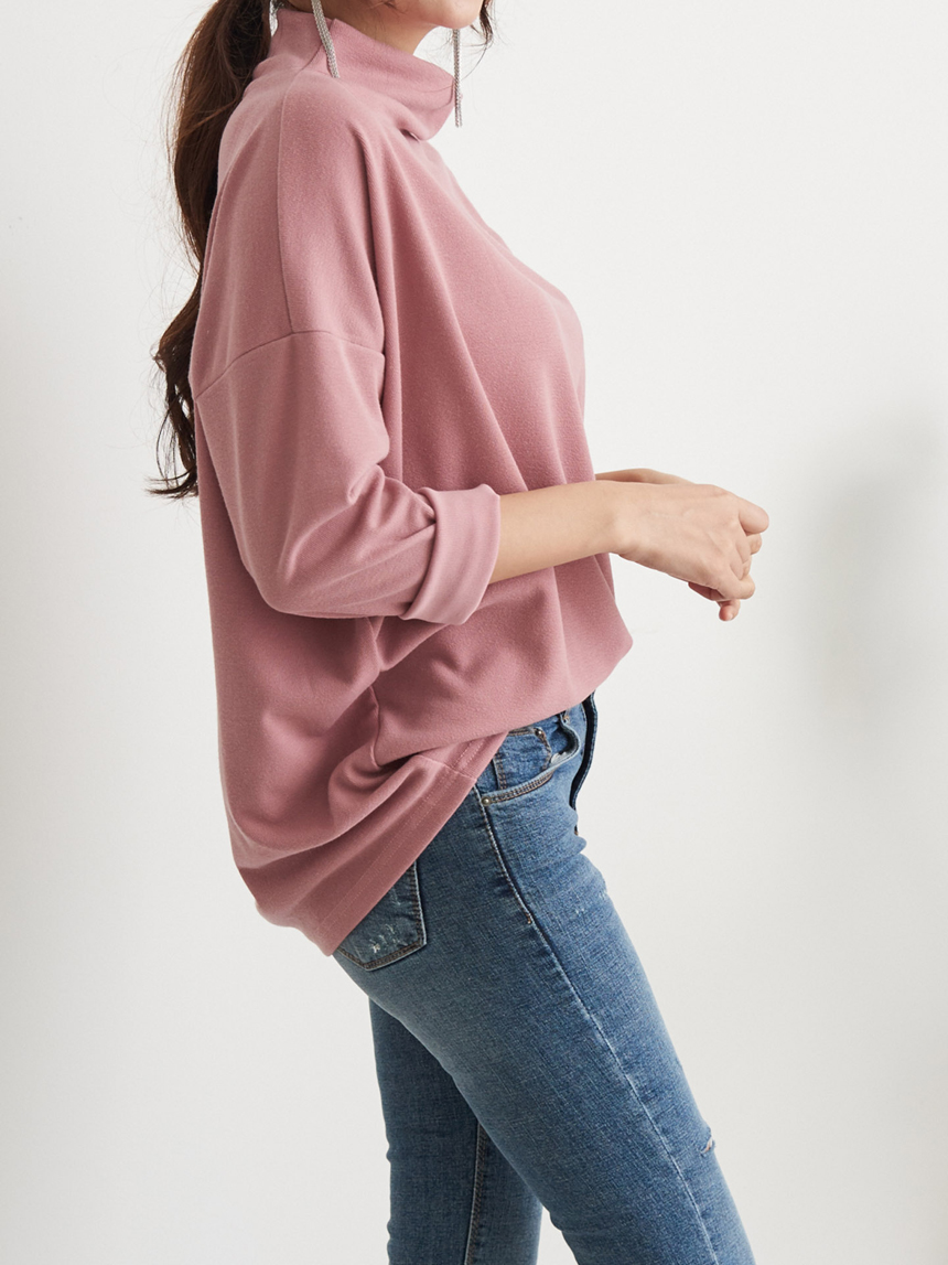 Half Neck Polar Long Sleeve Box T-shirt Women's