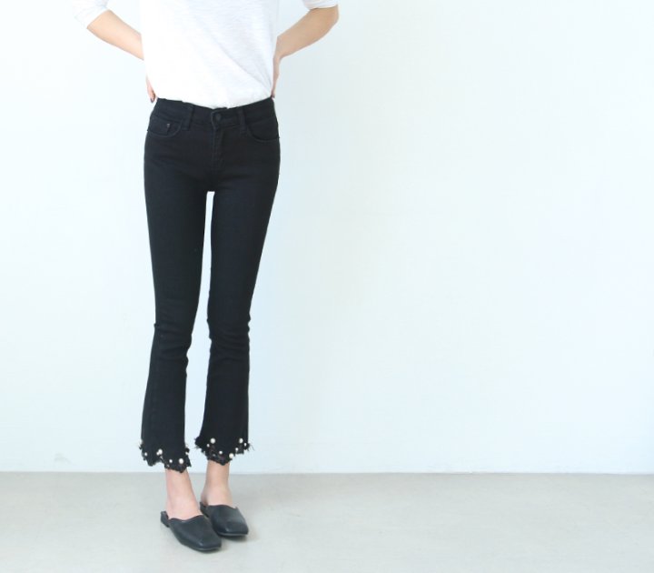 Women Jeans Pants Busting in the waist pearl boots