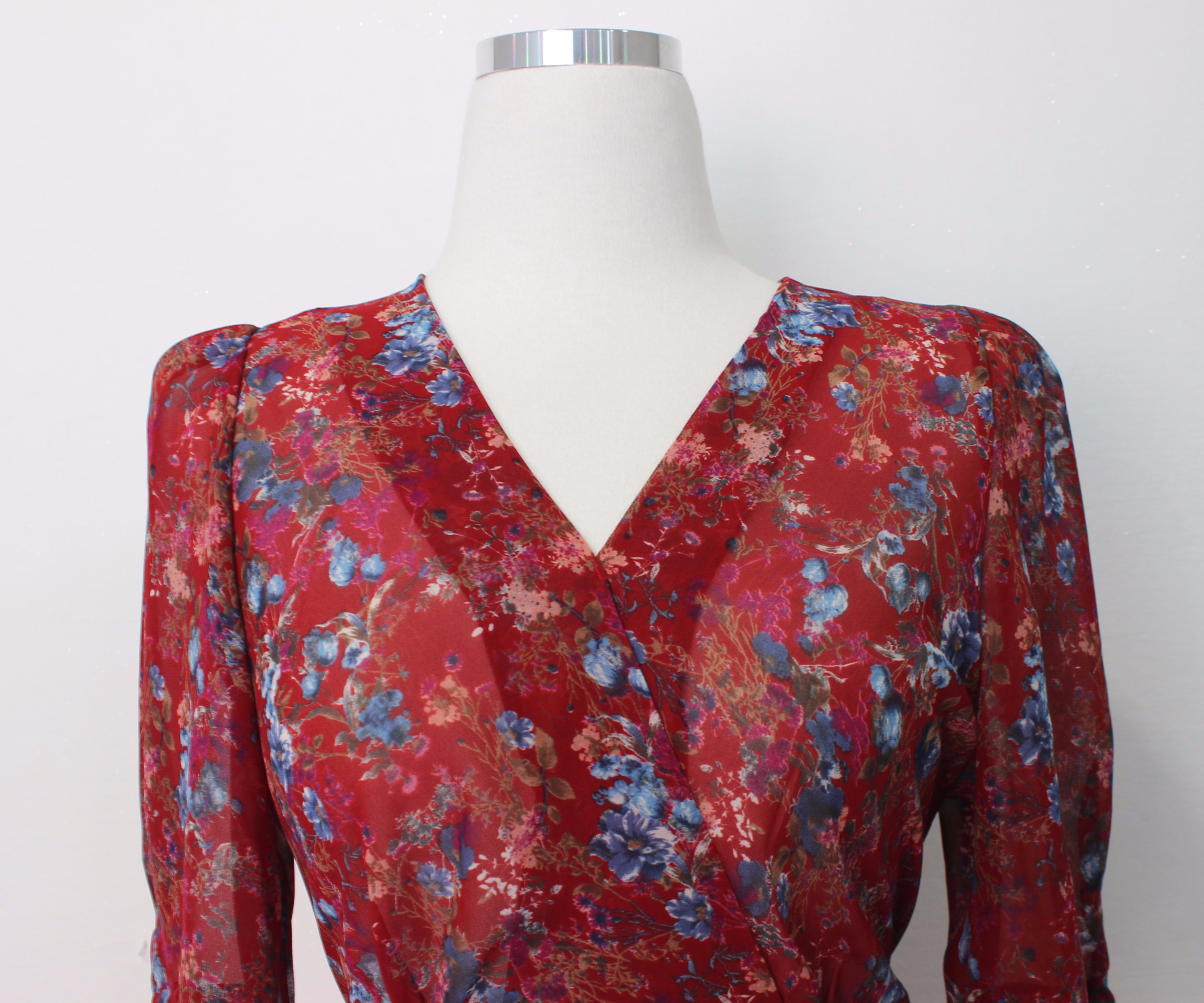 Guest Chiffon Flower Wrap Long Dress Red, Black, B