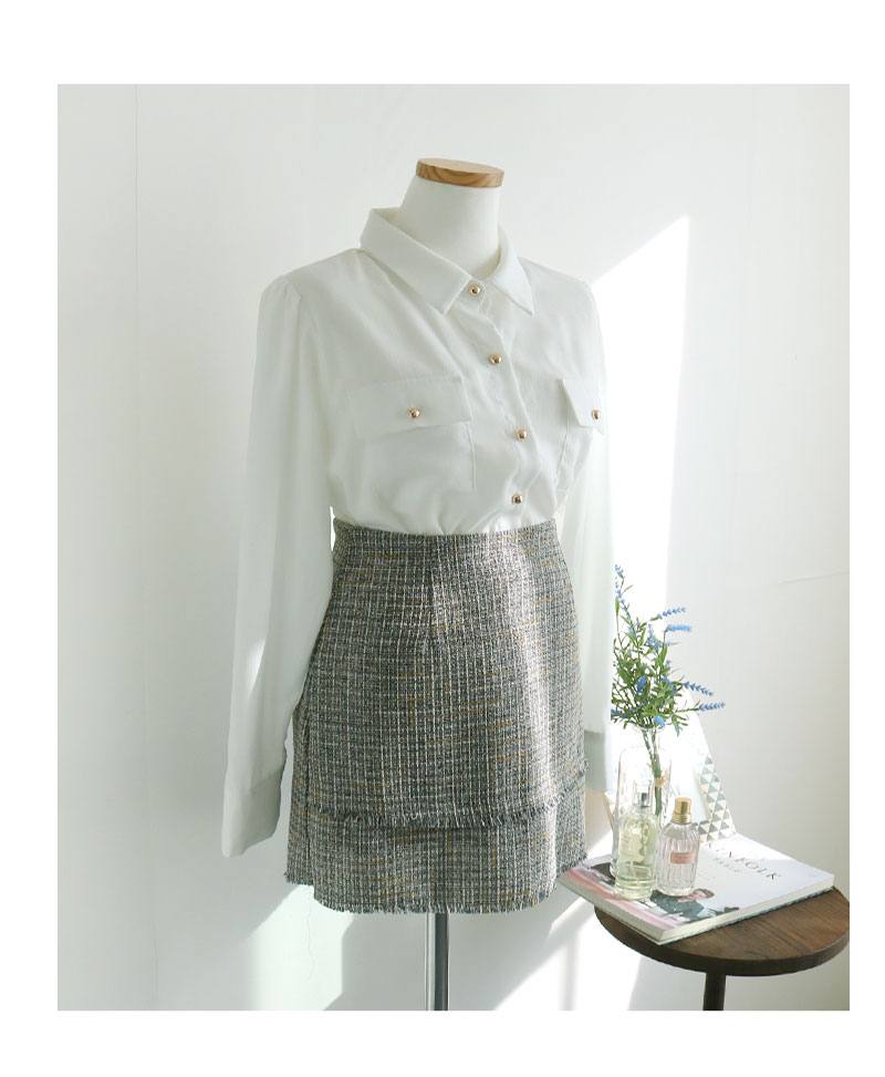Tweed Skirt Black, Gray Classic Mini Daily Slim Co