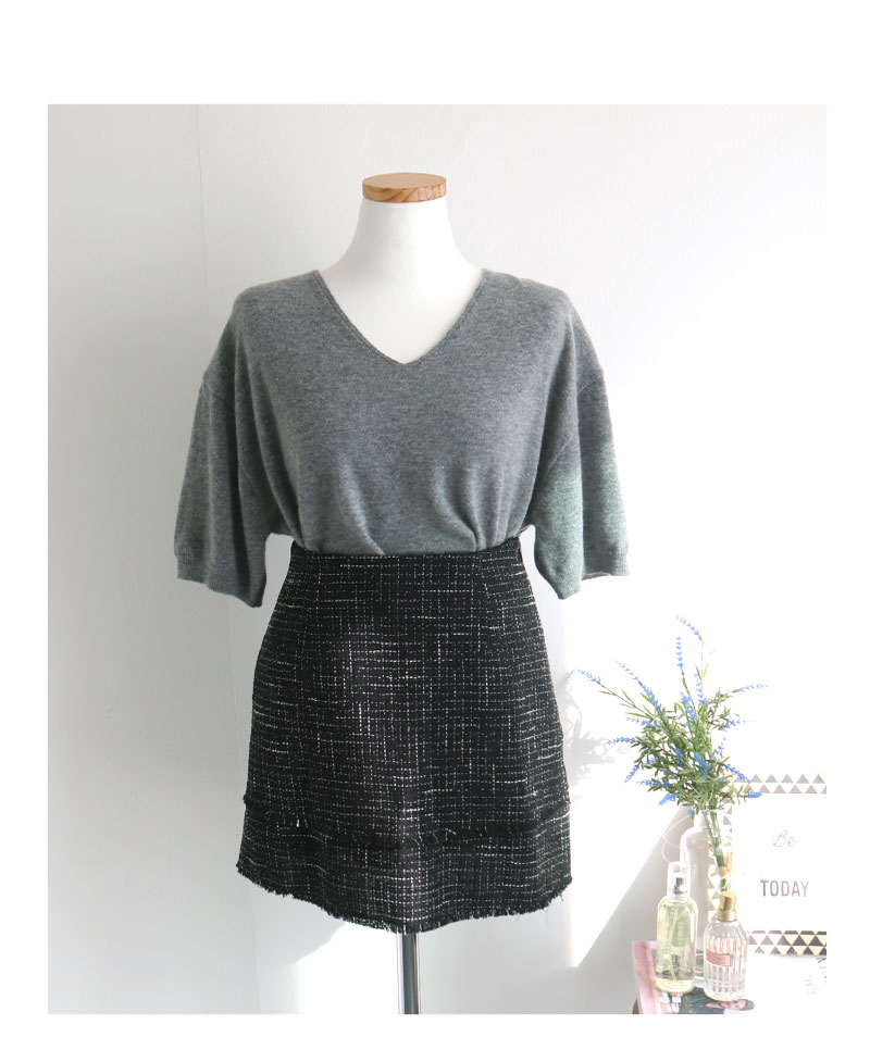 Tweed Skirt Black, Gray Classic Mini Daily Slim Co