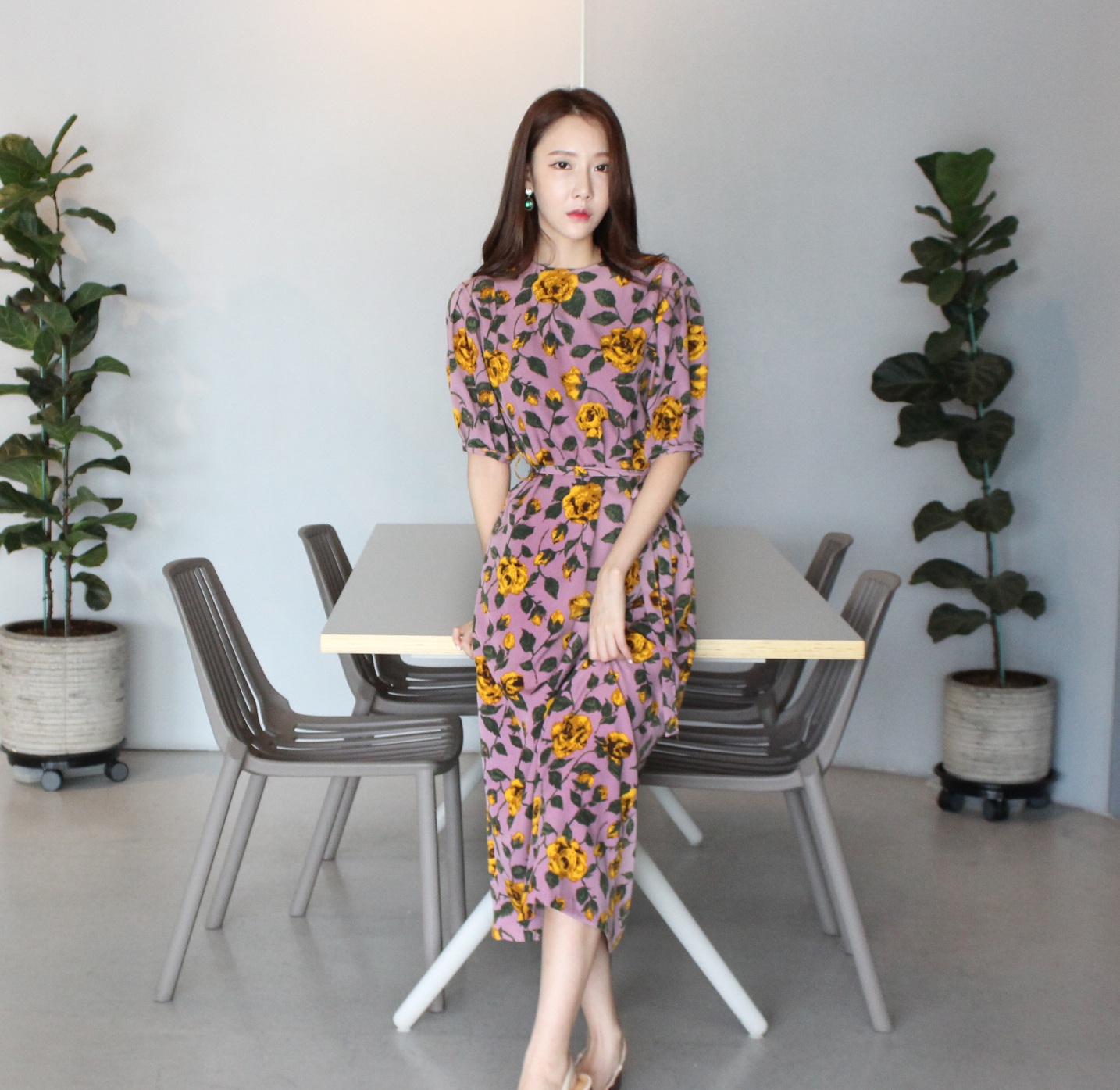 New Women's Dress Elegant H-line Autumn Flower 