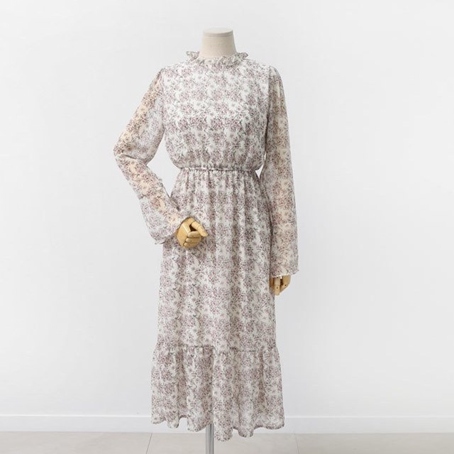 Autumn Banding Flower Chiffon Long Dress Waist Che