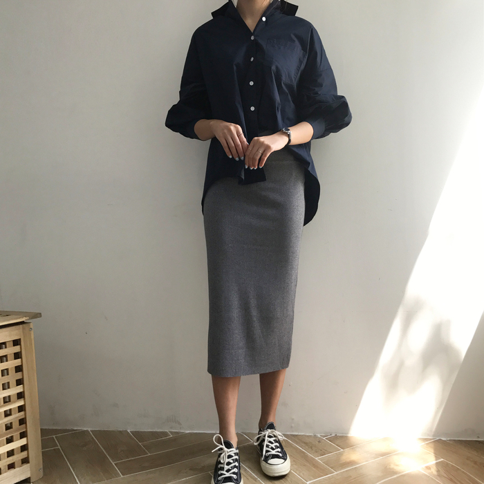H Line Goliath Bending Knit Long Skirt IBDA Coordi