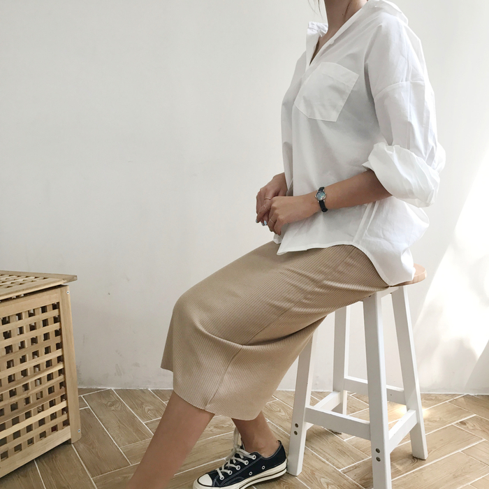 H Line Goliath Bending Knit Long Skirt IBDA Coordi