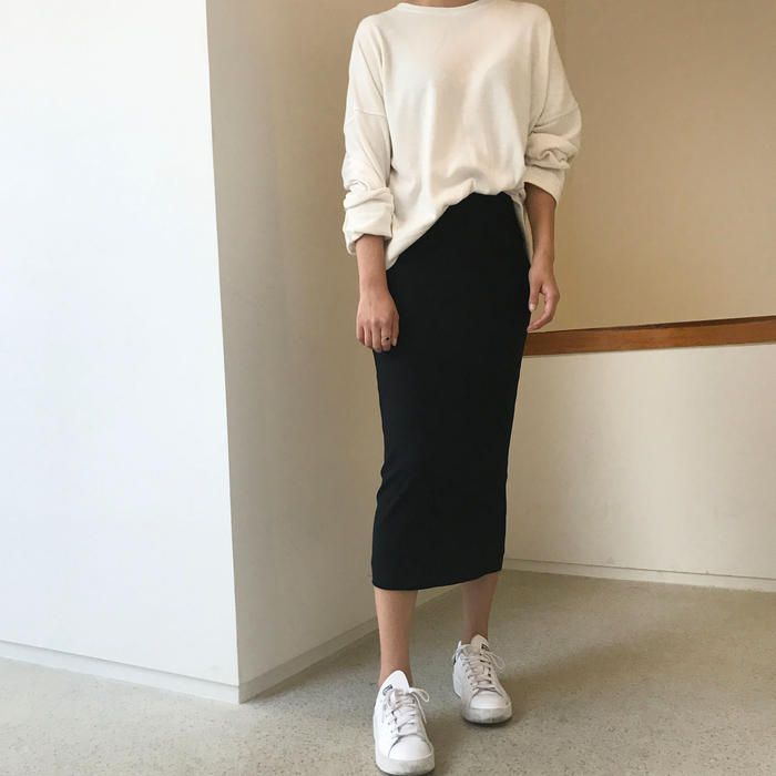 H Line Goliath Bending Knit Long Skirt IBDA Coordi