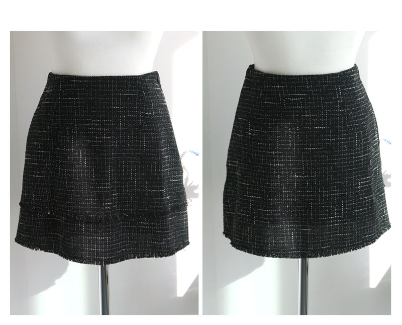Tweed Skirt Black, Gray Classic Mini Daily Slim Co