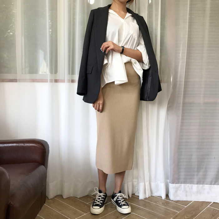 H Line Goliath Bending Knit Long Skirt IBDA Coordi