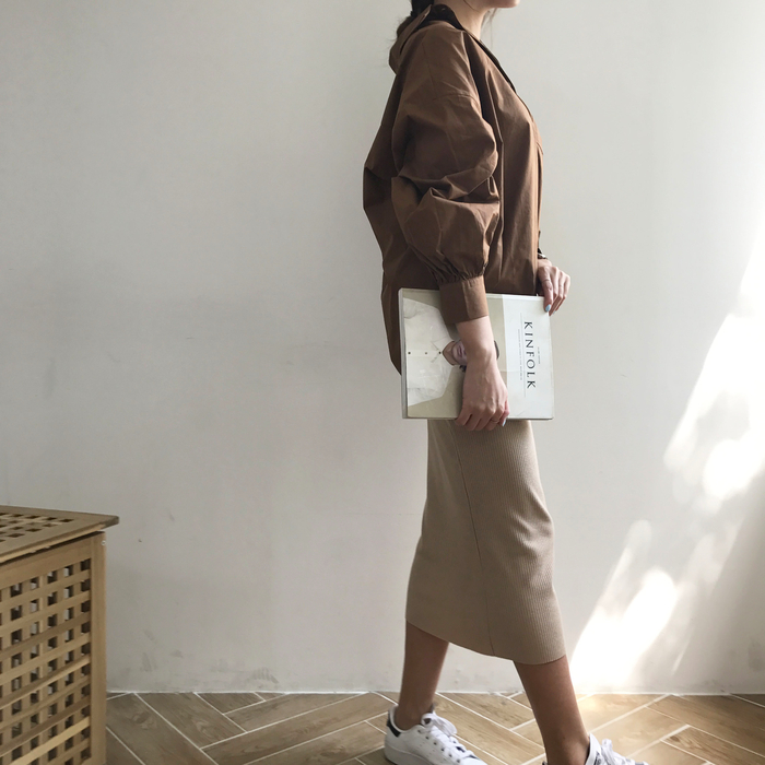 H Line Goliath Bending Knit Long Skirt IBDA Coordi