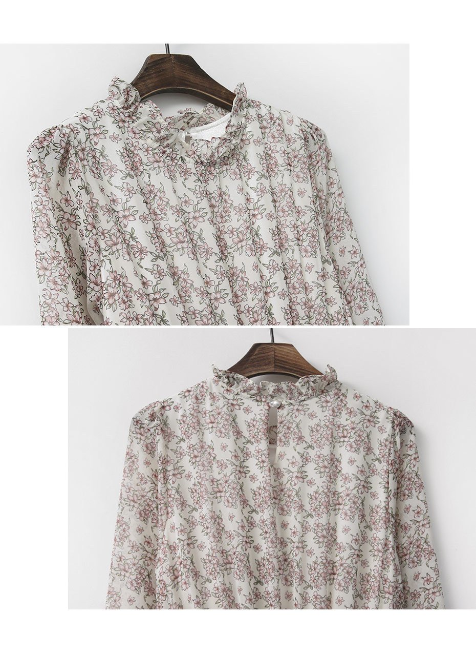 Autumn Banding Flower Chiffon Long Dress Waist Che