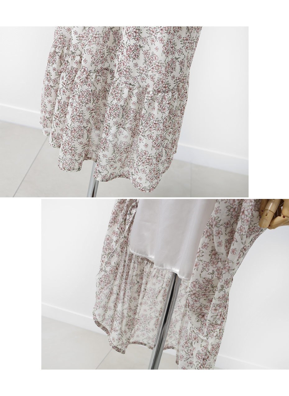 Autumn Banding Flower Chiffon Long Dress Waist Che