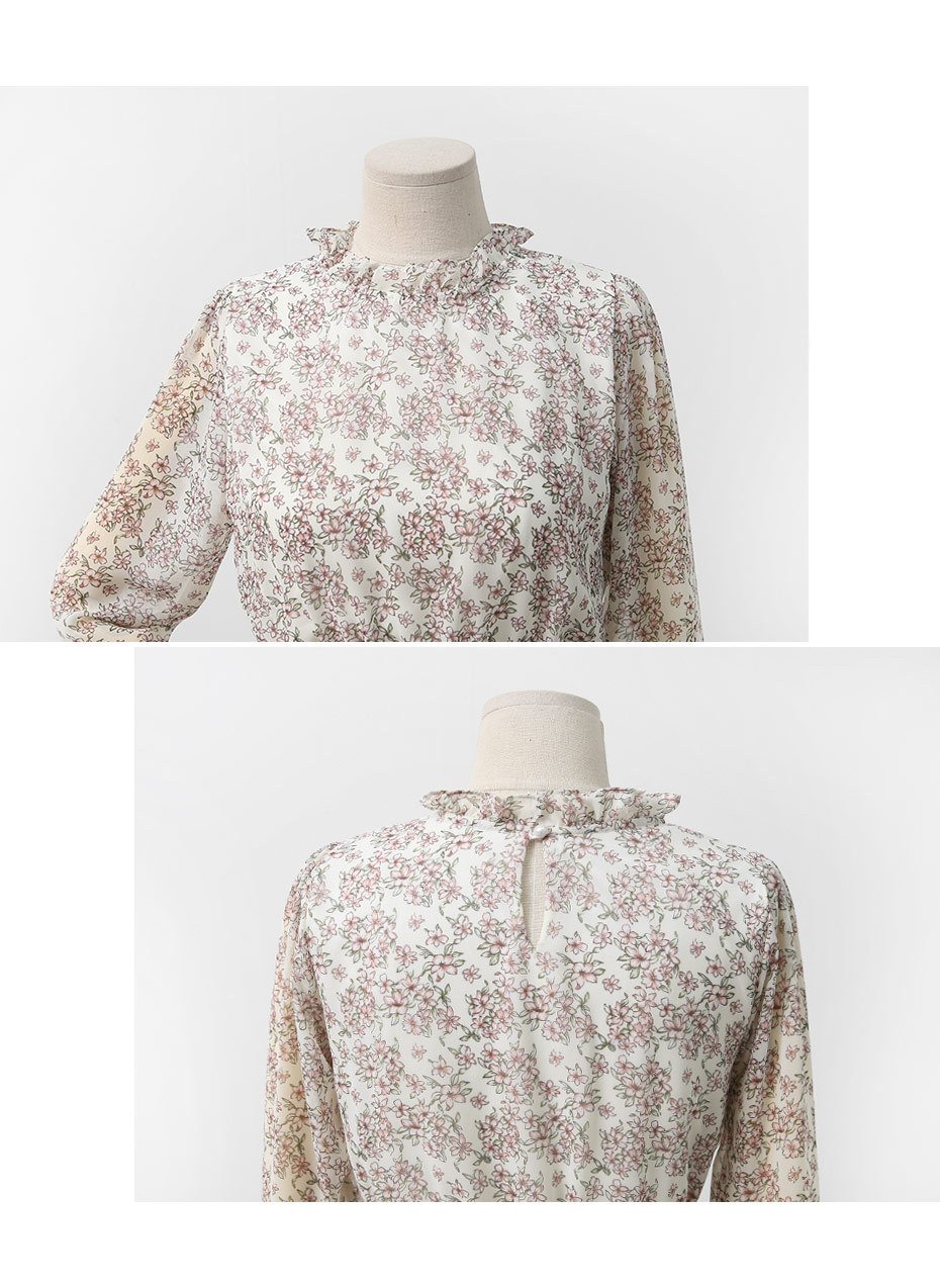 Autumn Banding Flower Chiffon Long Dress Waist Che