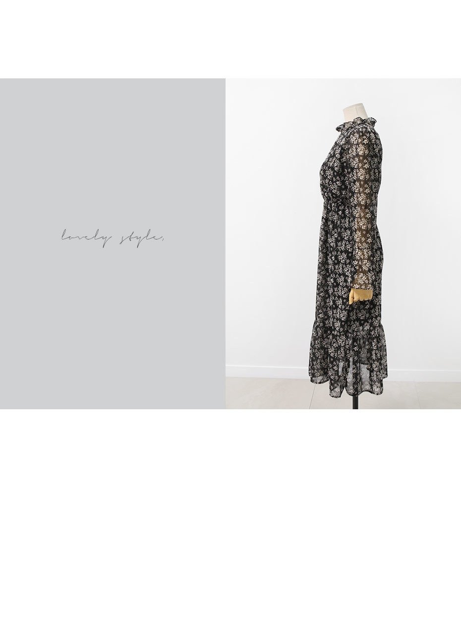 Autumn Banding Flower Chiffon Long Dress Waist Che