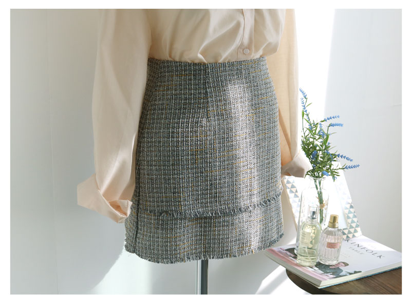 Tweed Skirt Black, Gray Classic Mini Daily Slim Co