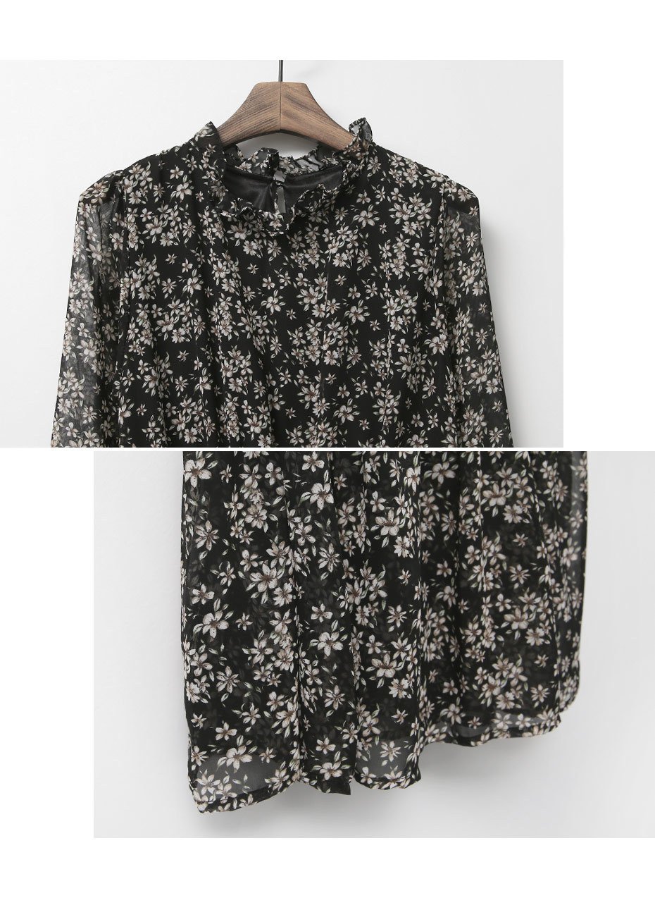 Autumn Banding Flower Chiffon Long Dress Waist Che