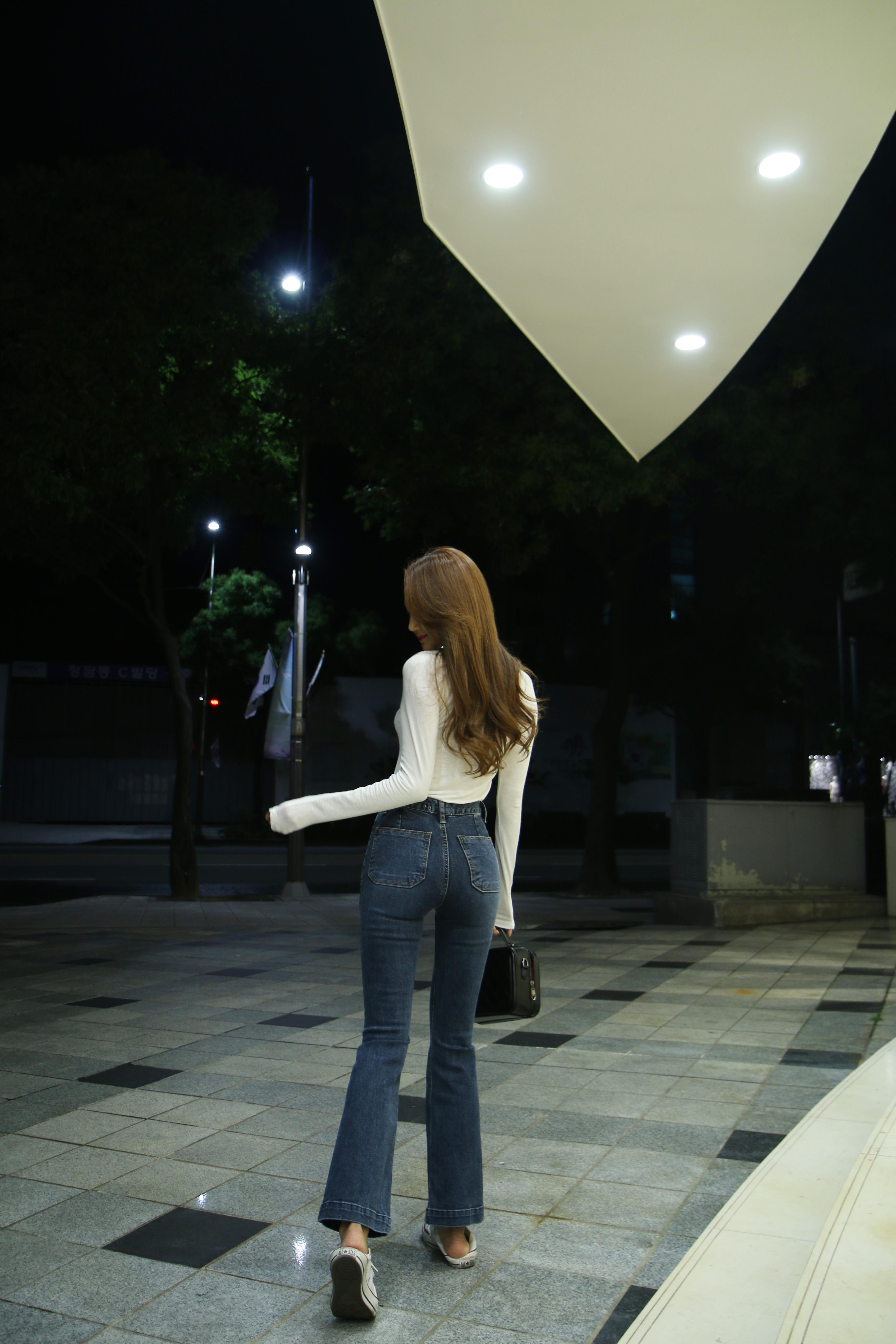 Women Jeans Pants Dark Boots Cut Denim Pants Squar