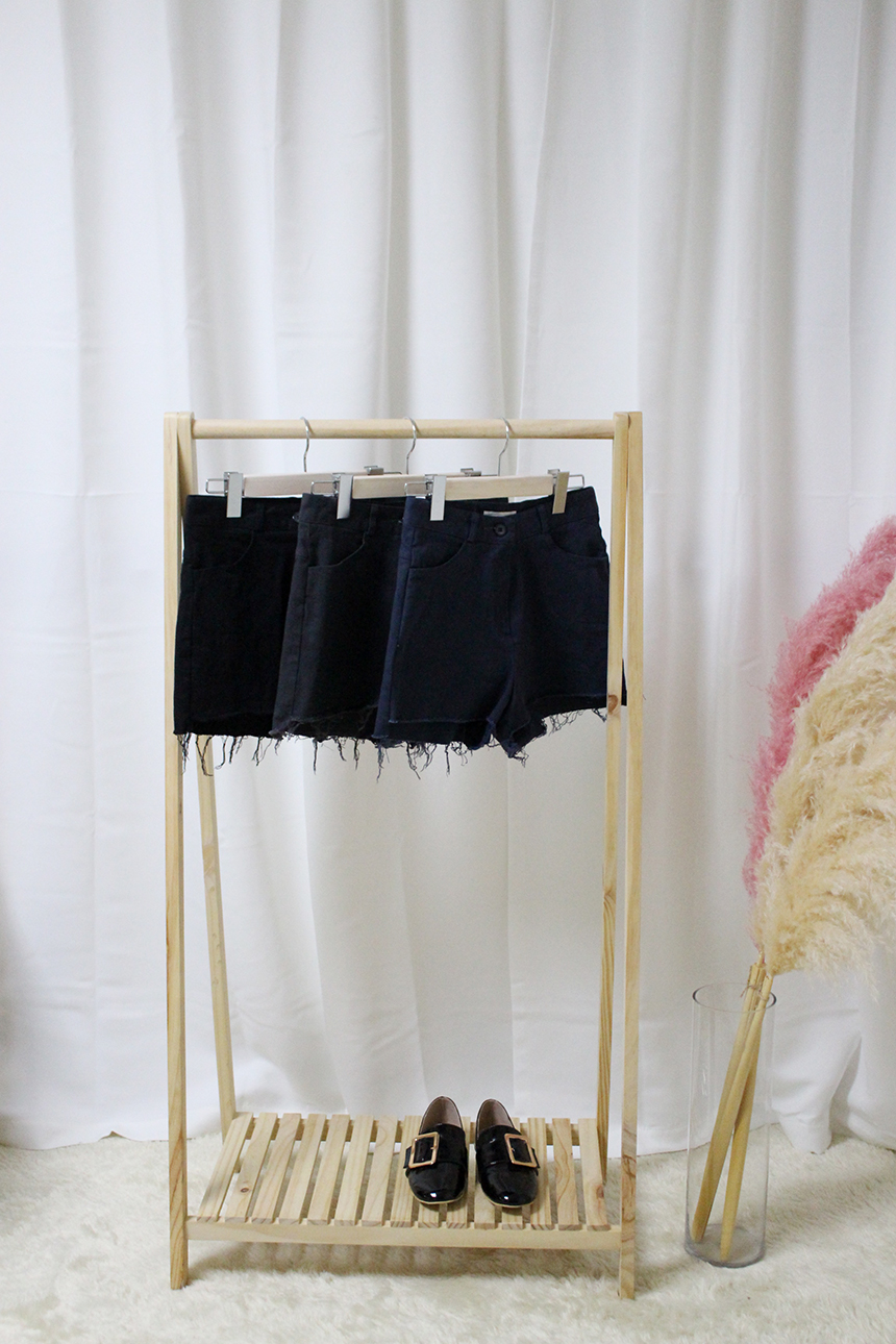 Women Jeans Pants A Line Black shorts Black denim 