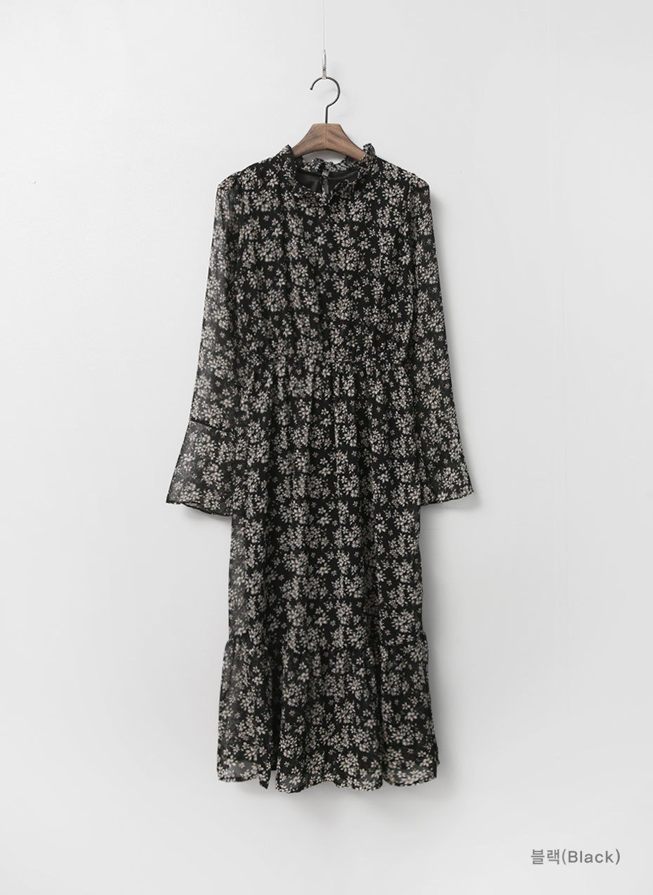 Autumn Banding Flower Chiffon Long Dress Waist Che